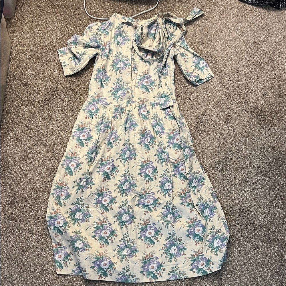 J. Jill Blue and Cream Cold Shoulder Midi Sundress